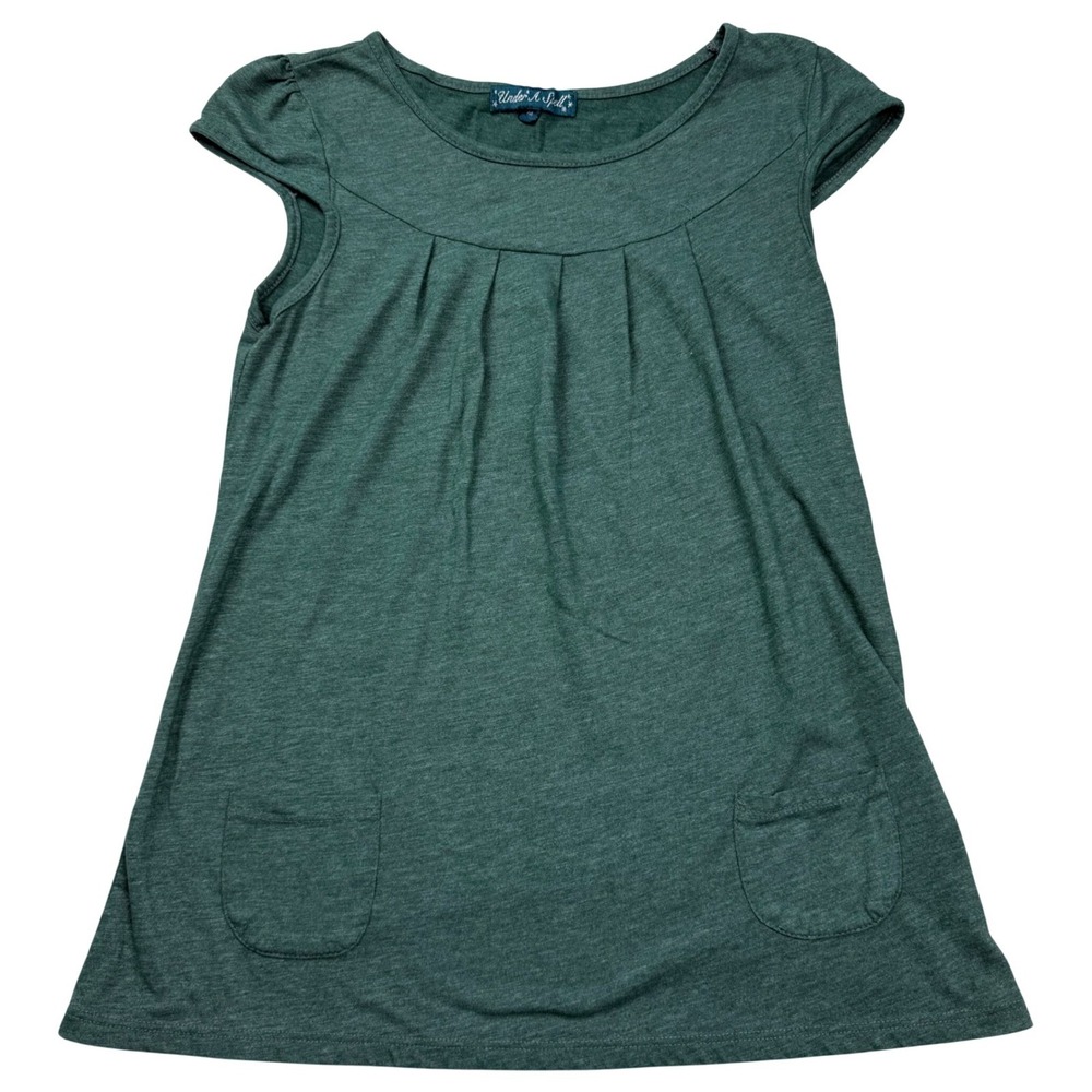 VTG Y2K Under A Spell Green Pleated Cap Sleeve Tunic Top with Pockets Size M